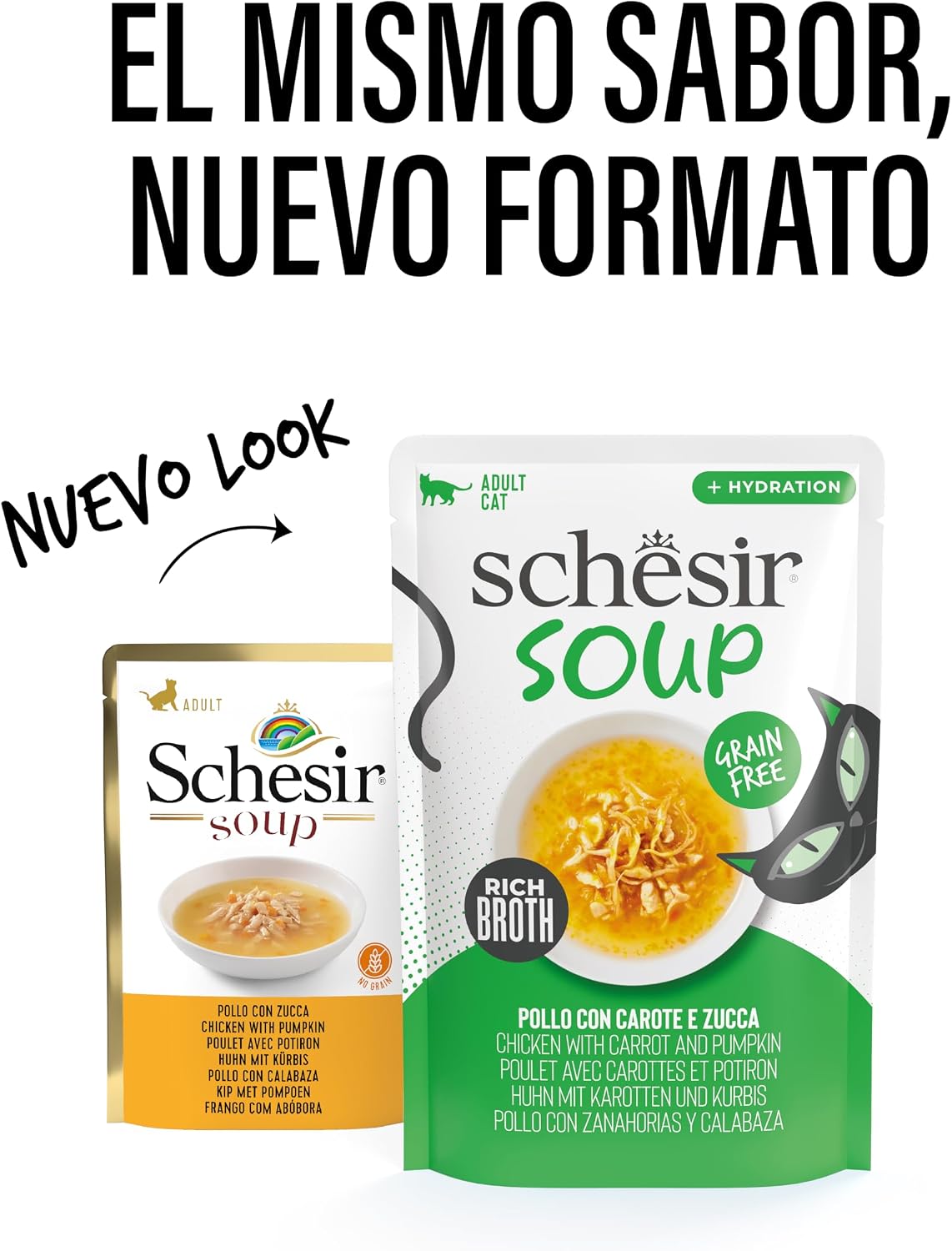 Detalle de Schesir Sopa con Filetes de Pollo, Zanahorias y Calabaza para Gatos — 12x40 g