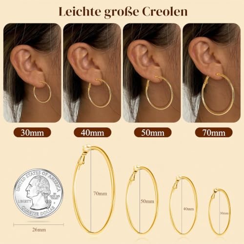 Thumbnail 4 de Sweetkiki 4 Paar Ohrringe Großes Gold Creolen Set – 14k vergoldet, 316L Edelstahl, hypoallergen, 30–70 mm