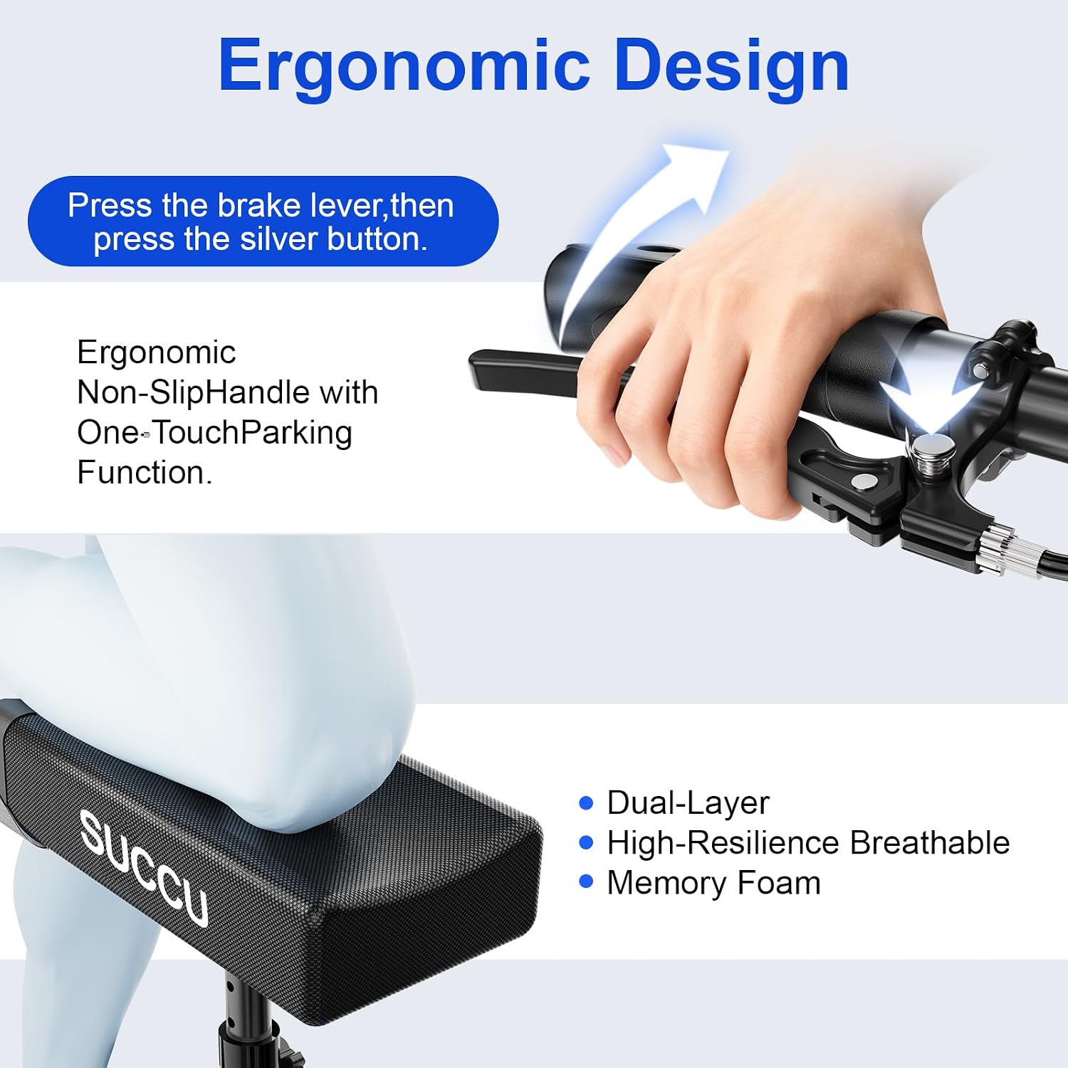 Detalle de SUCCU All-Terrain Knee Scooter, 11-Inch PU Wheels, 300 lb Capacity