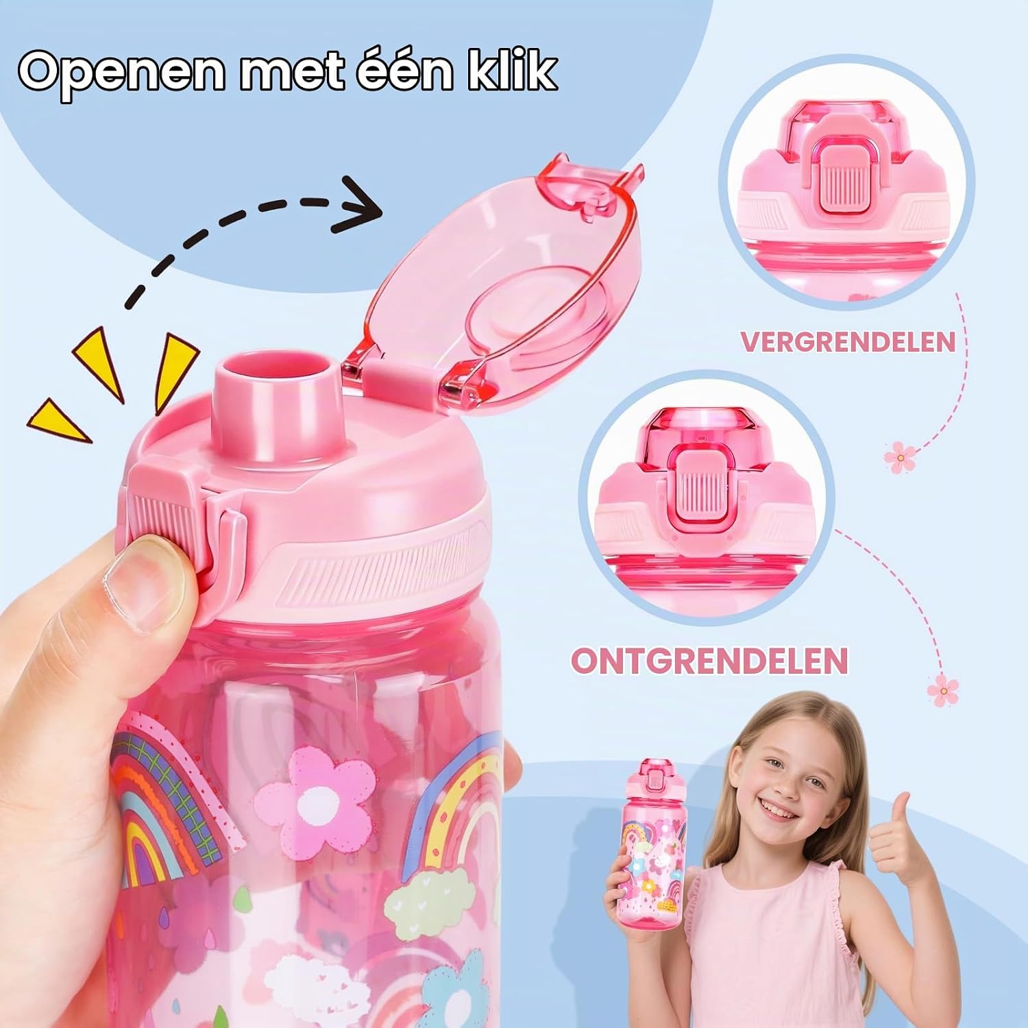 Detalle de SUPPRUI zhiyinertongde002 kinderdrinkfles 600 ml met klikdeksel en brede opening