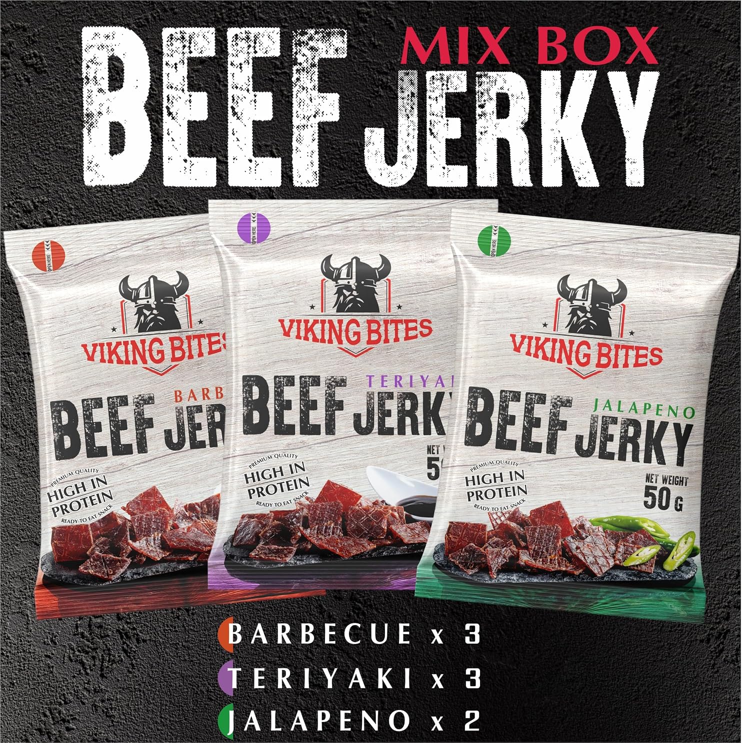 Detalle de Viking Bites Beef Jerky Mischkarton 400g 🍖