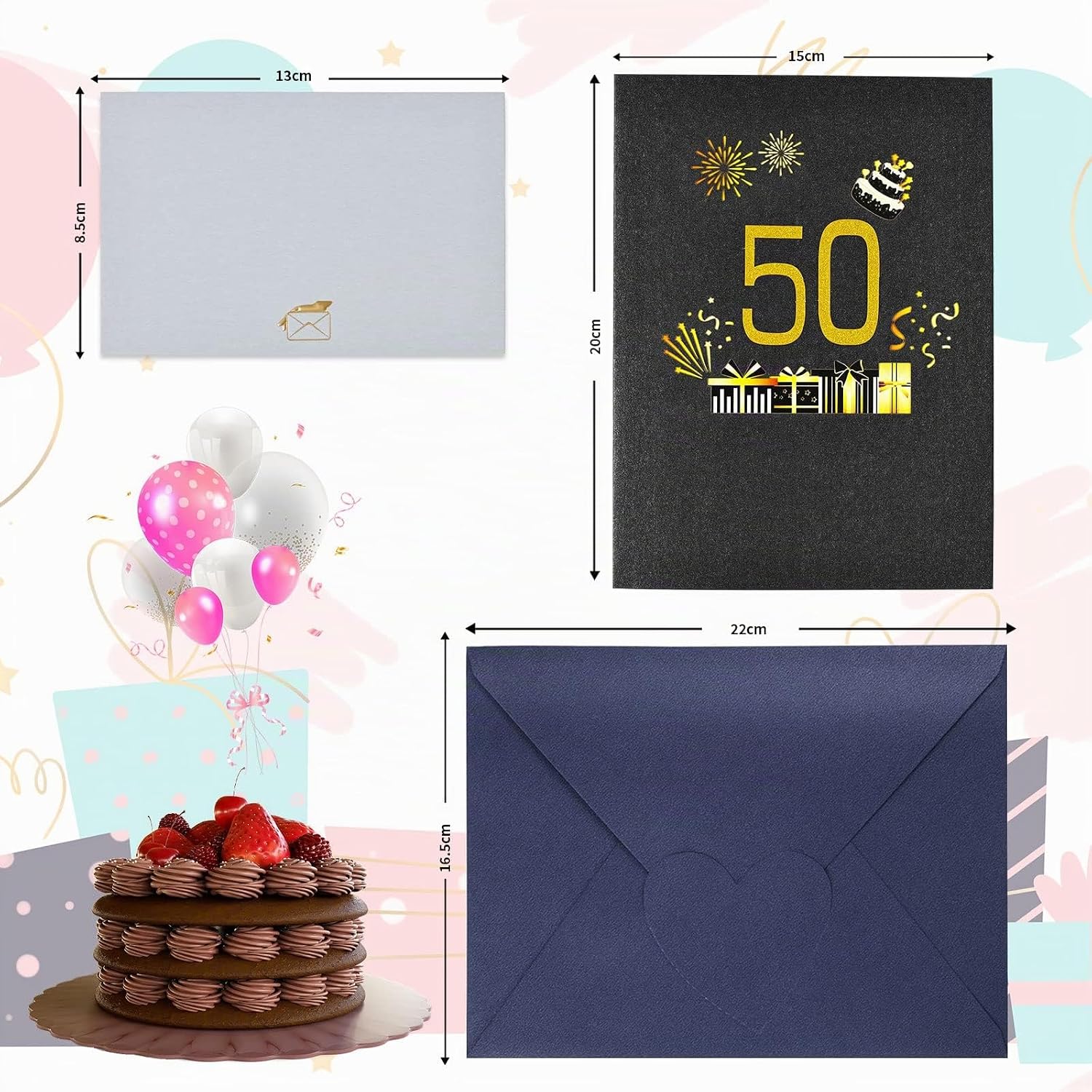 Thumbnail 6 de Joyoldelf Biglietto di Auguri di Compleanno 50° Pop-Up 3D con Busta - Per Donne, Mamme, Ragazze, Uomini, Amici