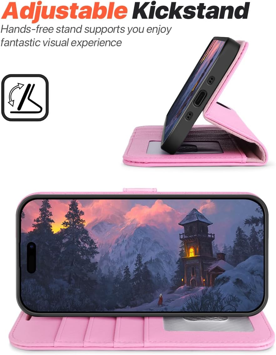 Detalle de OCASE Handyhülle für iPhone Air (6,5") – 2-in-1 abnehmbare Magnet- Klapphülle mit RFID, Kartenfach, Standfunktion und Qi-Laden (Rosa)