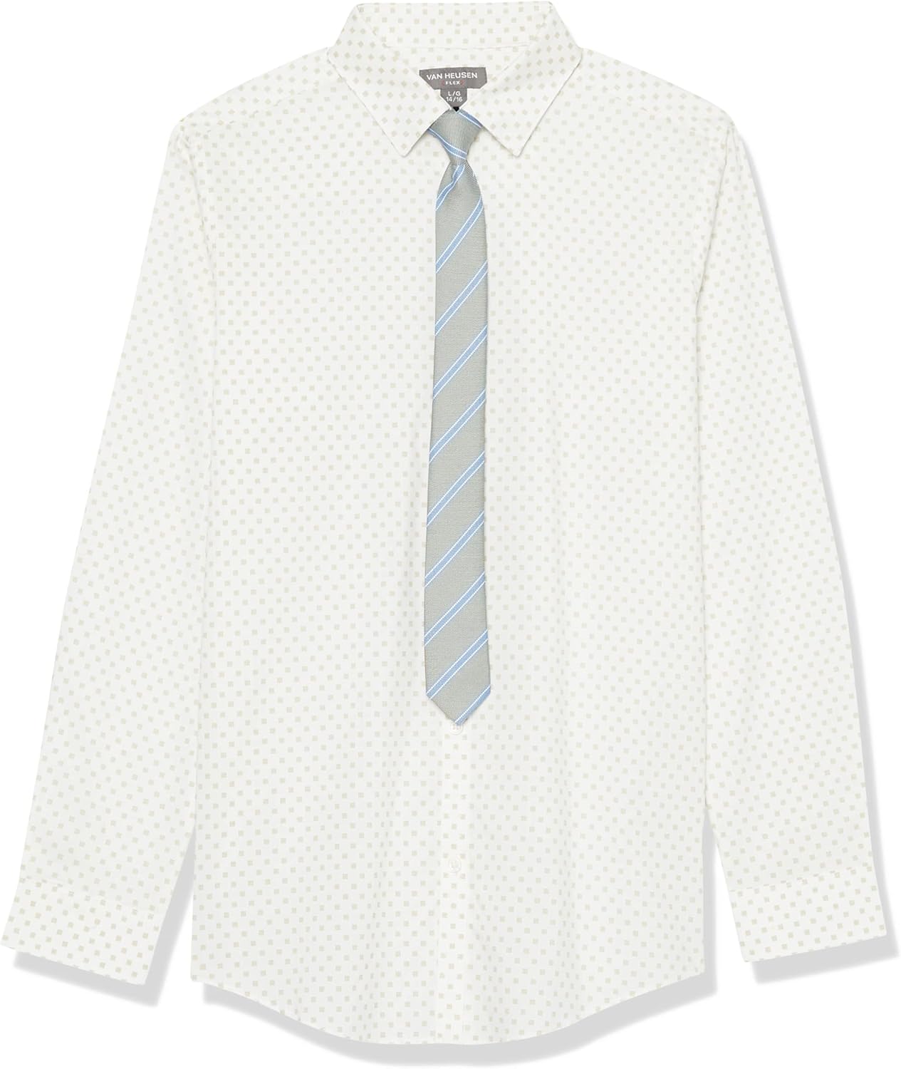 Detalle de Van Heusen Boys' Long Sleeve Dress Shirt with Clip-On Plaid Tie Set