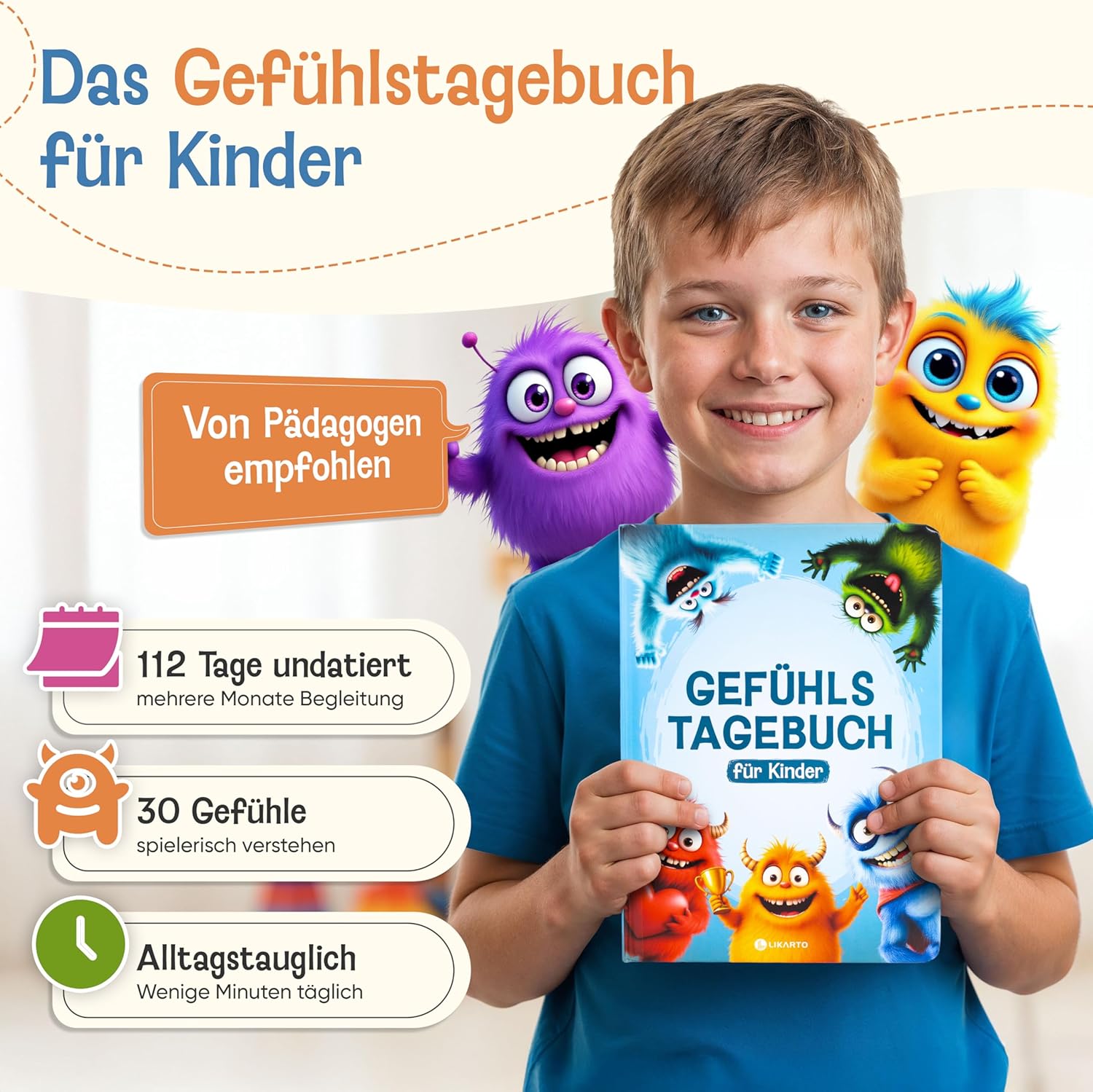 Thumbnail 1 de LIKARTO Gefühlstagebuch für Kinder (6–12 Jahre), 112 Tage – Emotions-Tagebuch zur Achtsamkeit, blau