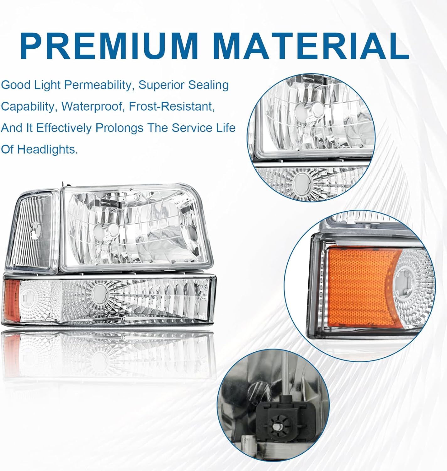 Thumbnail 1 de Fullux Headlights for 92-96 Ford F-Series & Bronco (Chrome Housing, Amber Reflector) — Replacement Assembly