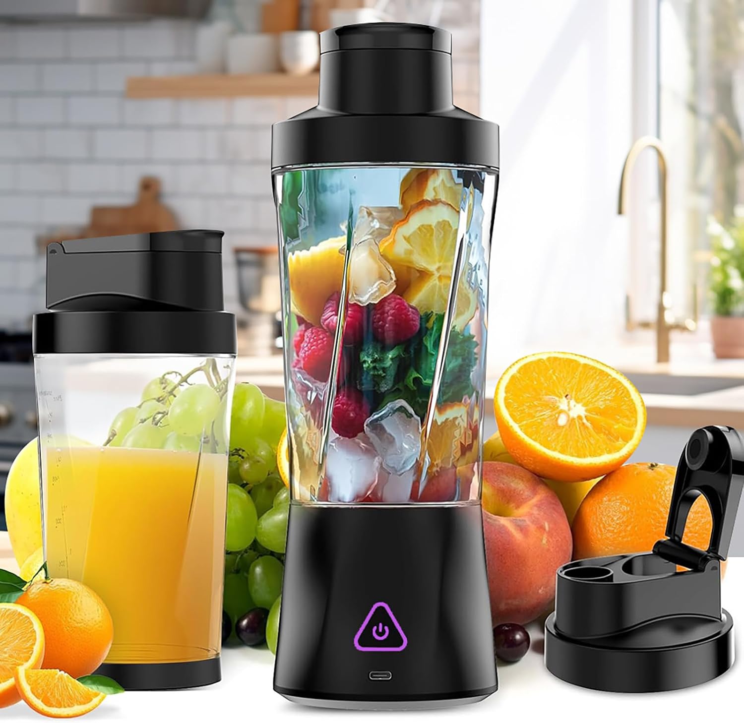 Detalle 2 de Smoothie Maker Tragbarer Mixer/Blender 700 ml – BPA-frei, 6000 mAh Akku, Weiße Ausführung