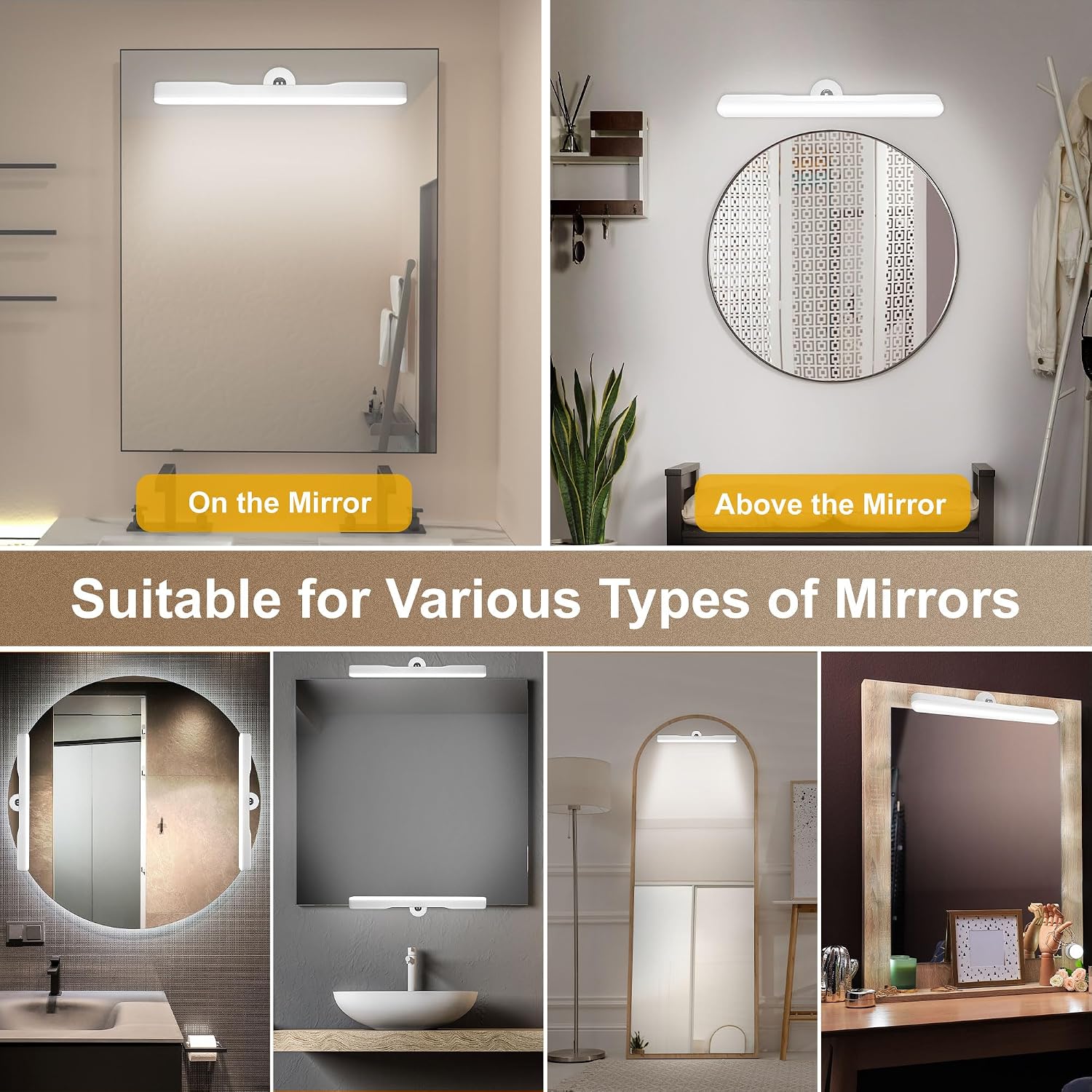 Detalle 2 de Benreom Wireless Mirror Light Rechargeable LED Vanity Light with Adjustable Color and Brightness