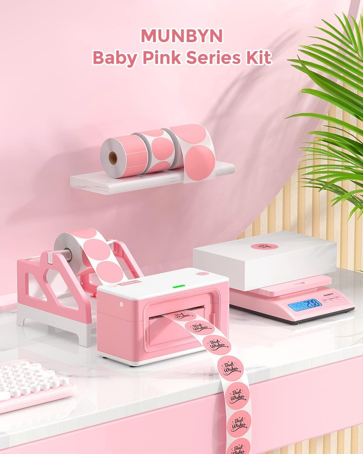 Detalle de MUNBYN ILH01 Label Holder for Rolls & Fan-Fold Thermal Labels, Pink