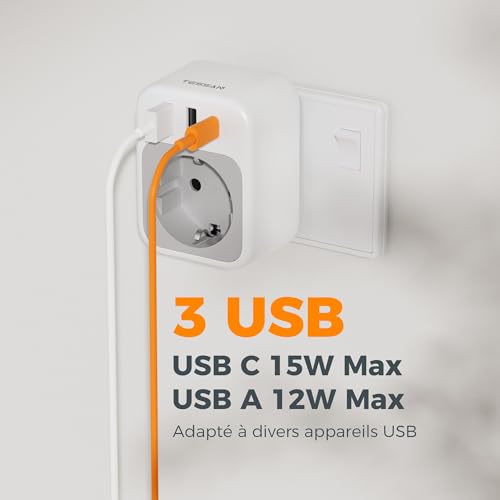 Detalle de TESSAN Lot de 2 Adaptateur Prise Sri Lanka – 4 en 1 pour voyage Inde avec USB, USB-C et Schuko