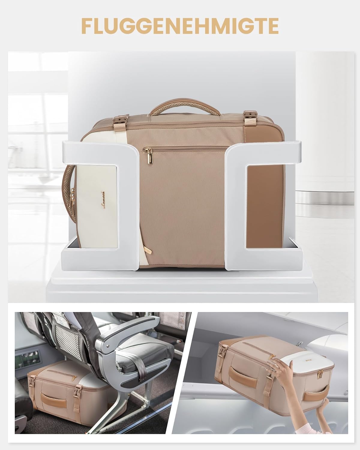 Detalle de LOVEVOOK Handgepäck-Rucksack 50L (18 Zoll) mit erweiterbarem Design – Cabin Bag für Reise & Business, Khaki