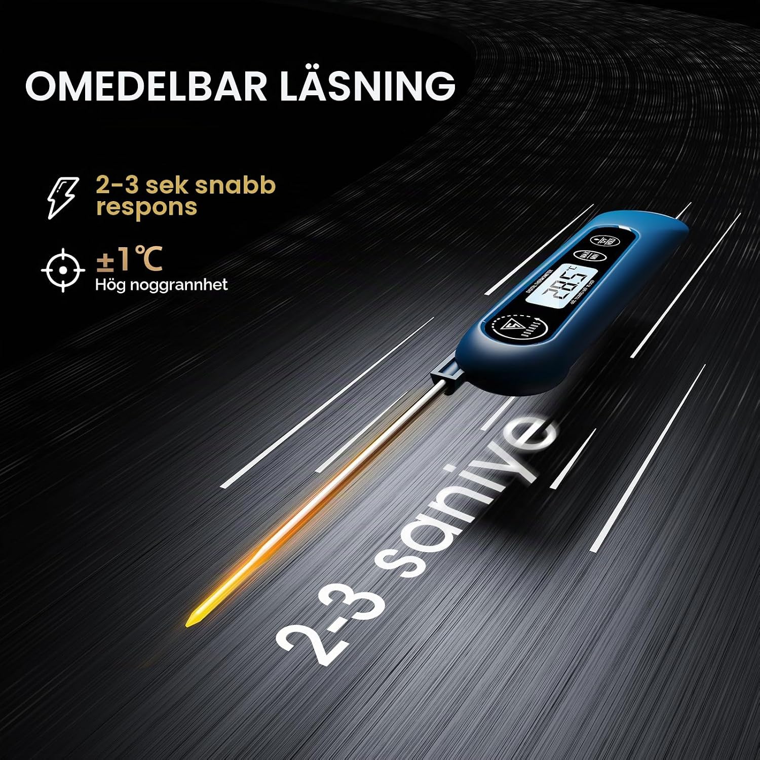 Detalle 2 de DOQAUS 3S kötttermometer med bakgrundsbelysning och hopfällbar sond