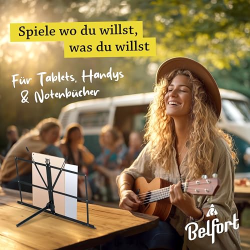 Detalle de Belfort Notenständer klappbar 2-in-1 für Tisch & Stativ, höhenverstellbar