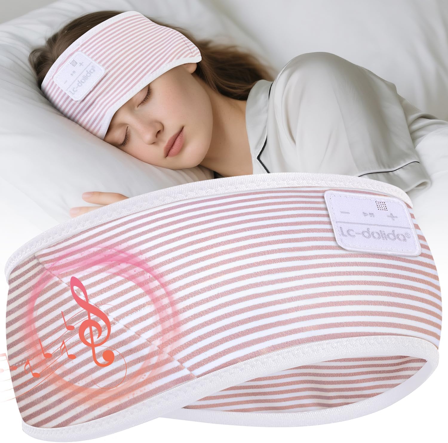 Detalle de LC-dolida Schlafkopfhörer Ultra-Soft Bluetooth-Stirnband: 6-in-1 Komfort für Musik, Schlaf & Fitness