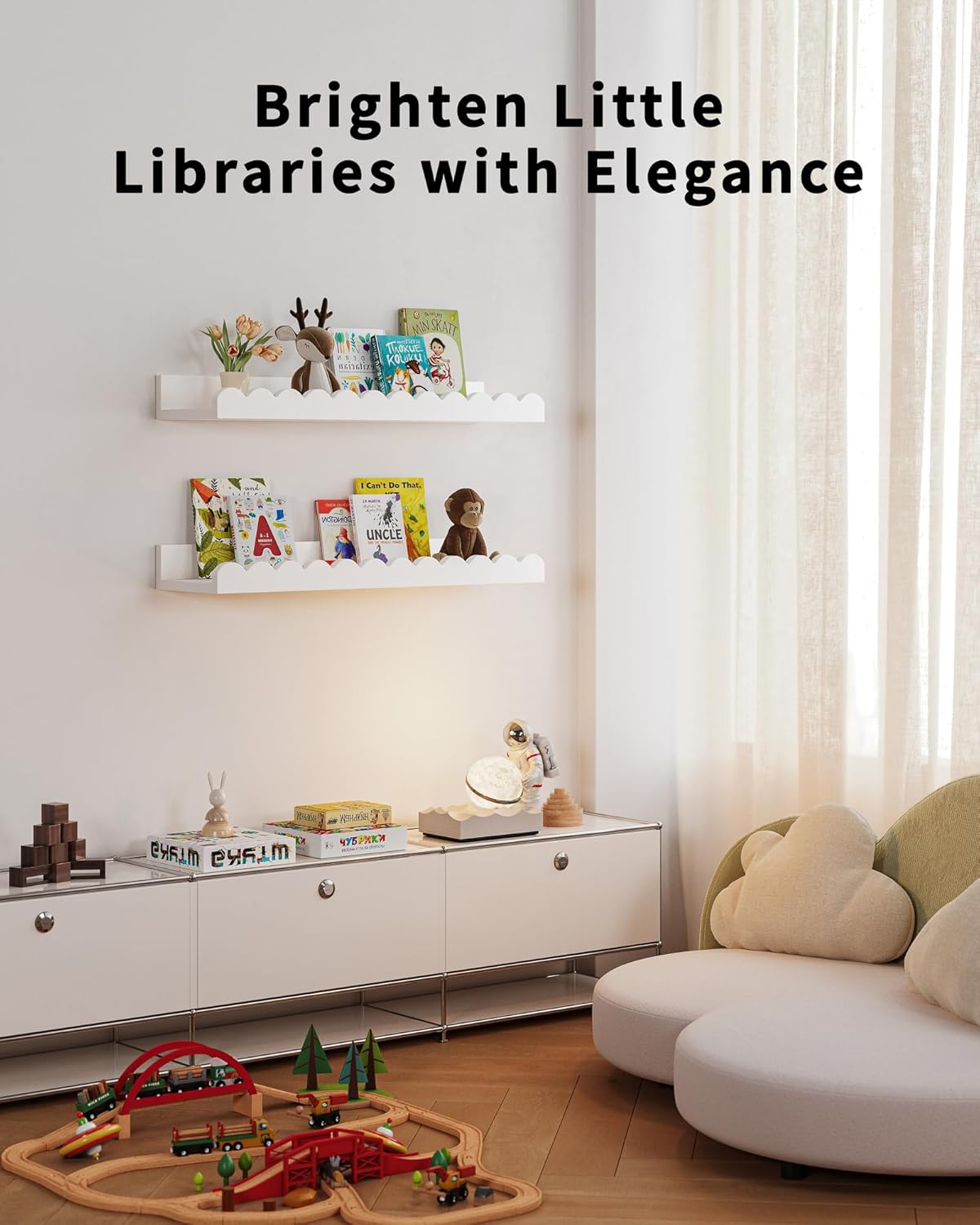 Thumbnail 4 de Shario Nursery Book Shelves (4-Pack) White Floating Wall Shelves for Kids Rooms