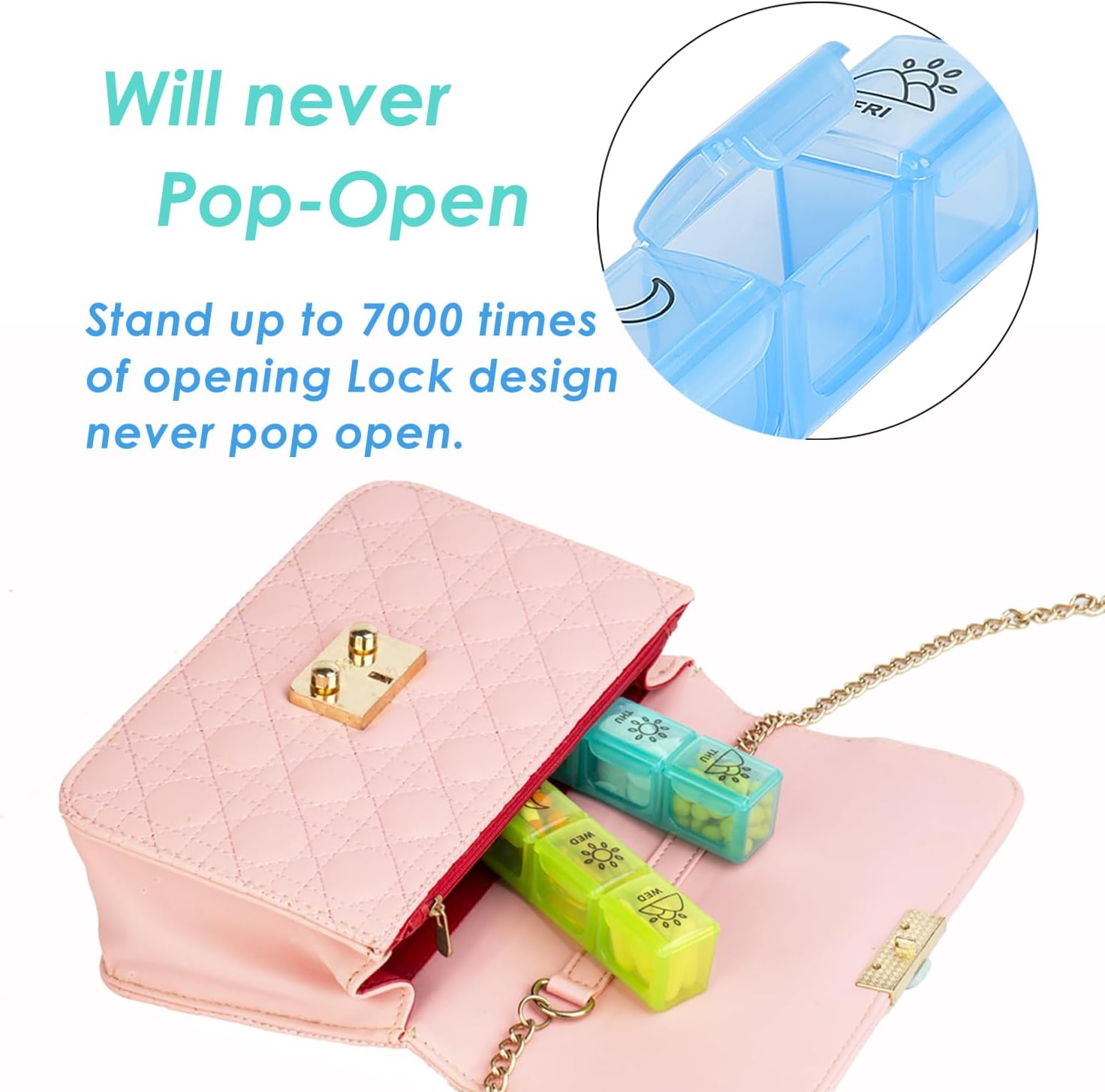Detalle de Weekly Pill Boxes 3 Times a Day — 7 Day Pill Organiser in a Magnetic PU Leather Case