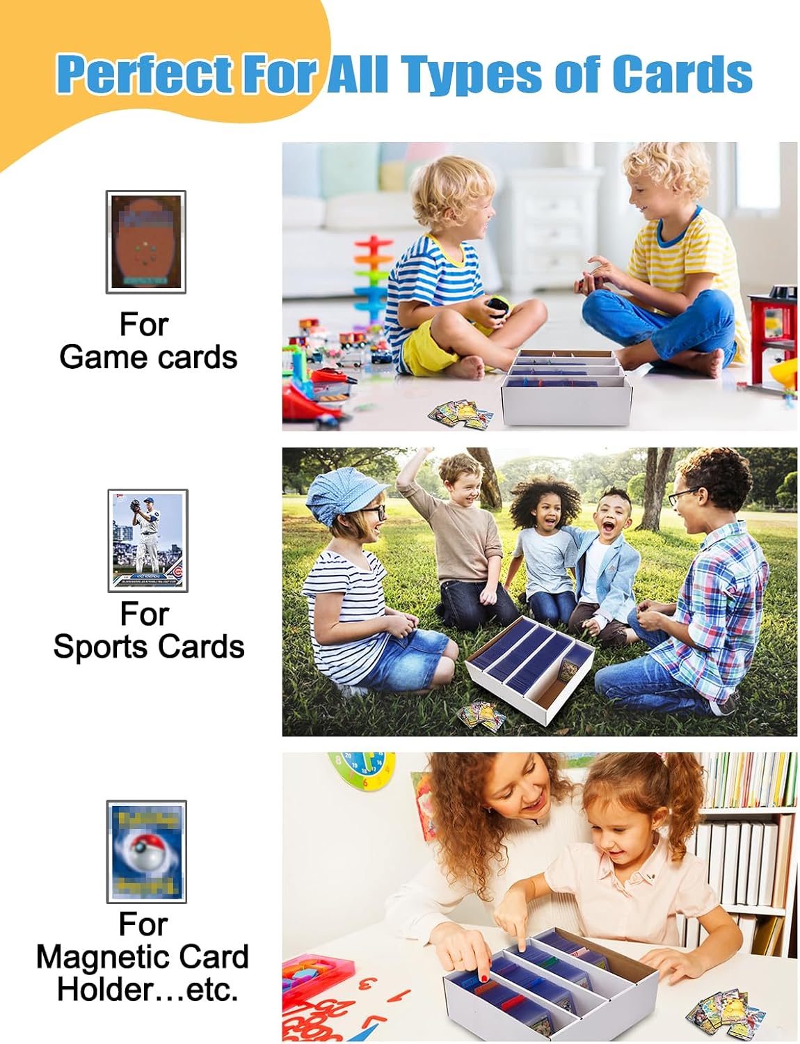 Detalle 1 de Bentoward Cardboard Card Storage Box, 4-Pack Foldable White, 4 Compartments per Box