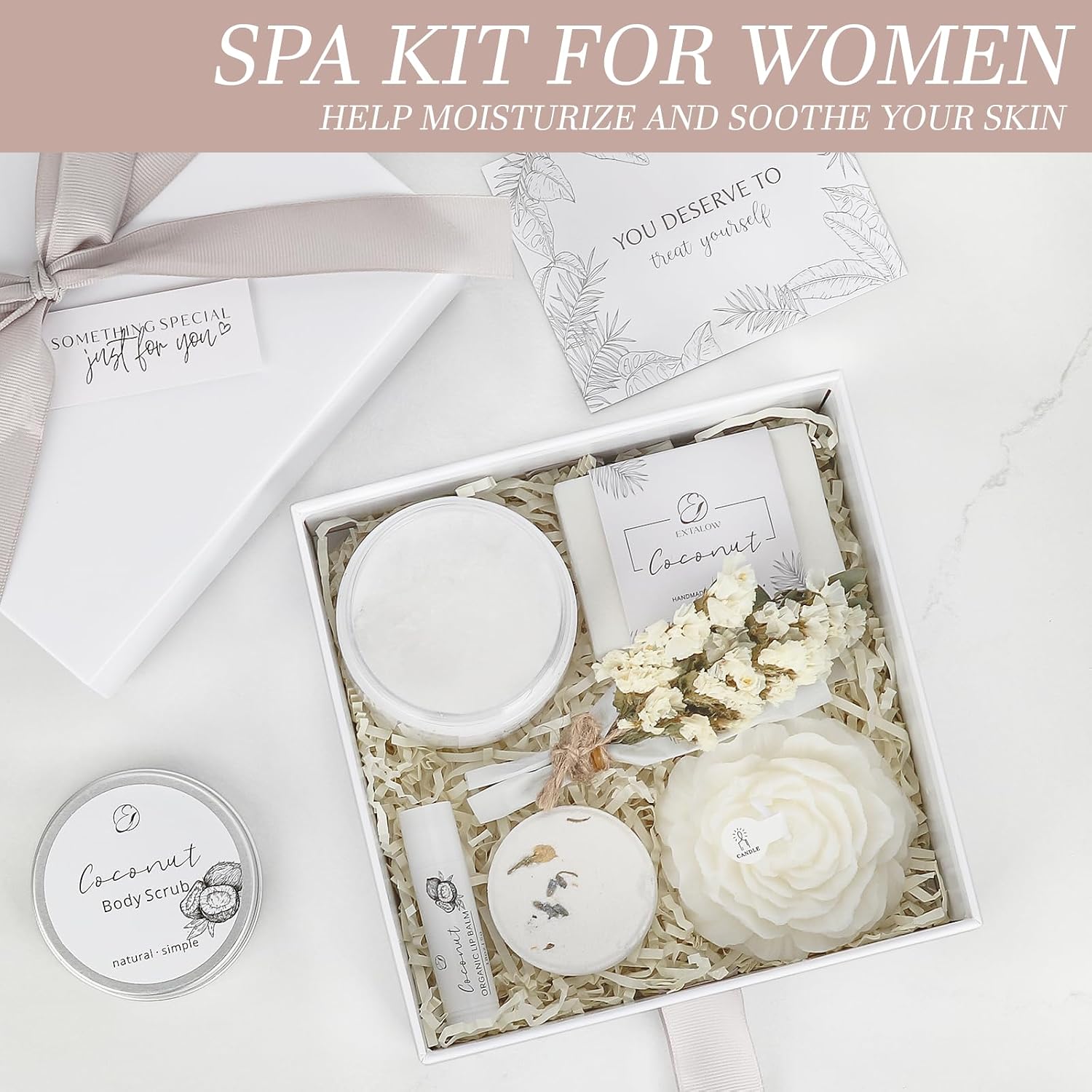 Detalle 2 de EXTALOW Coconut Spa Gift Set for Women – At-Home Luxury Bath & Body Gift Basket