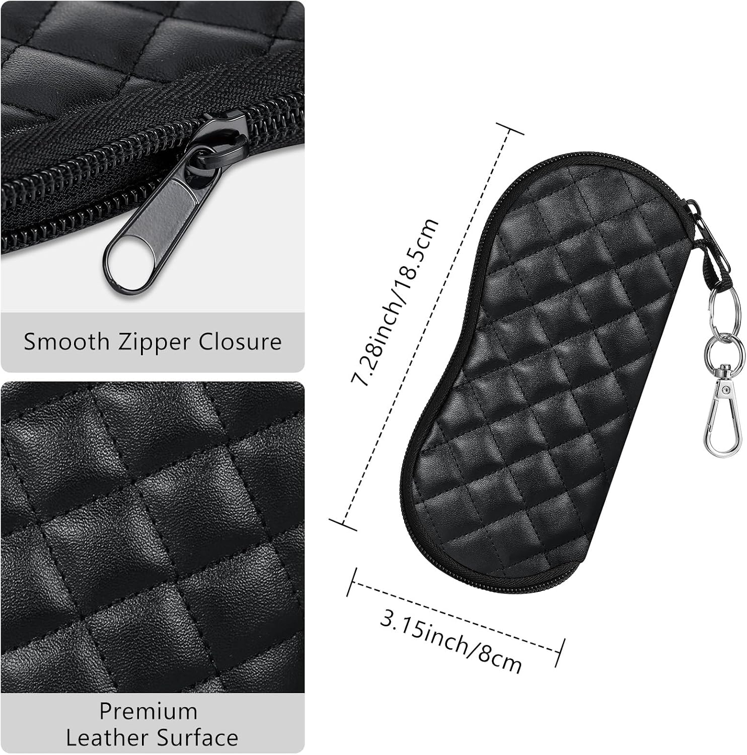 Detalle de MoKo soft neoprene eyeglasses case with zip and clip – protective pouch for glasses