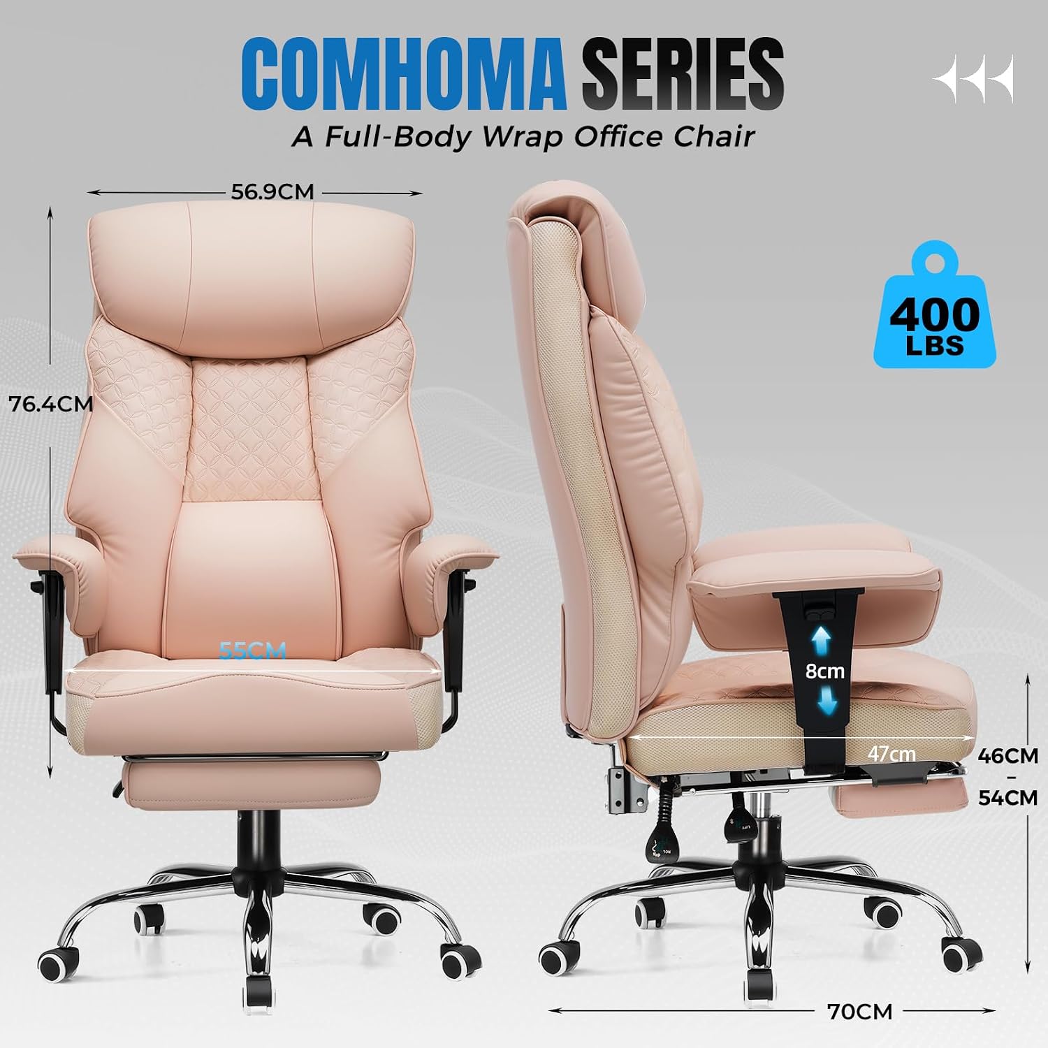 Detalle 2 de COMHOMA CH810 Gaming Chair, Pink PU Leather, 3D Seat Cushion and Footrest