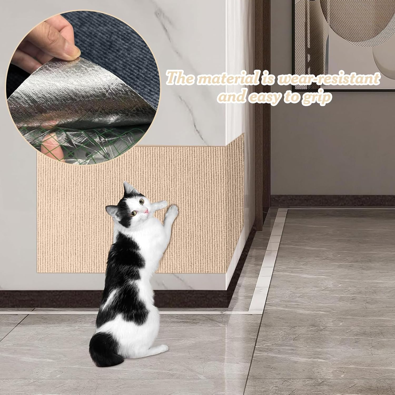 Detalle de Selbstklebende Kratzmatte für Katzen (40 x 200 cm) – DIY Kratzteppich zum Schutz von Möbeln, khaki