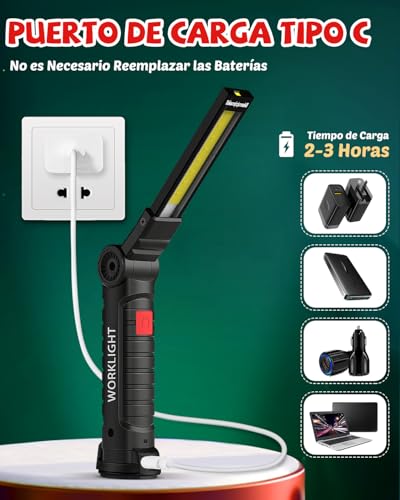 Thumbnail 7 de Coquimbo Linterna Taller Recargable 5 Modos (2 Piezas) con Imán, Gancho y Rotación 360°