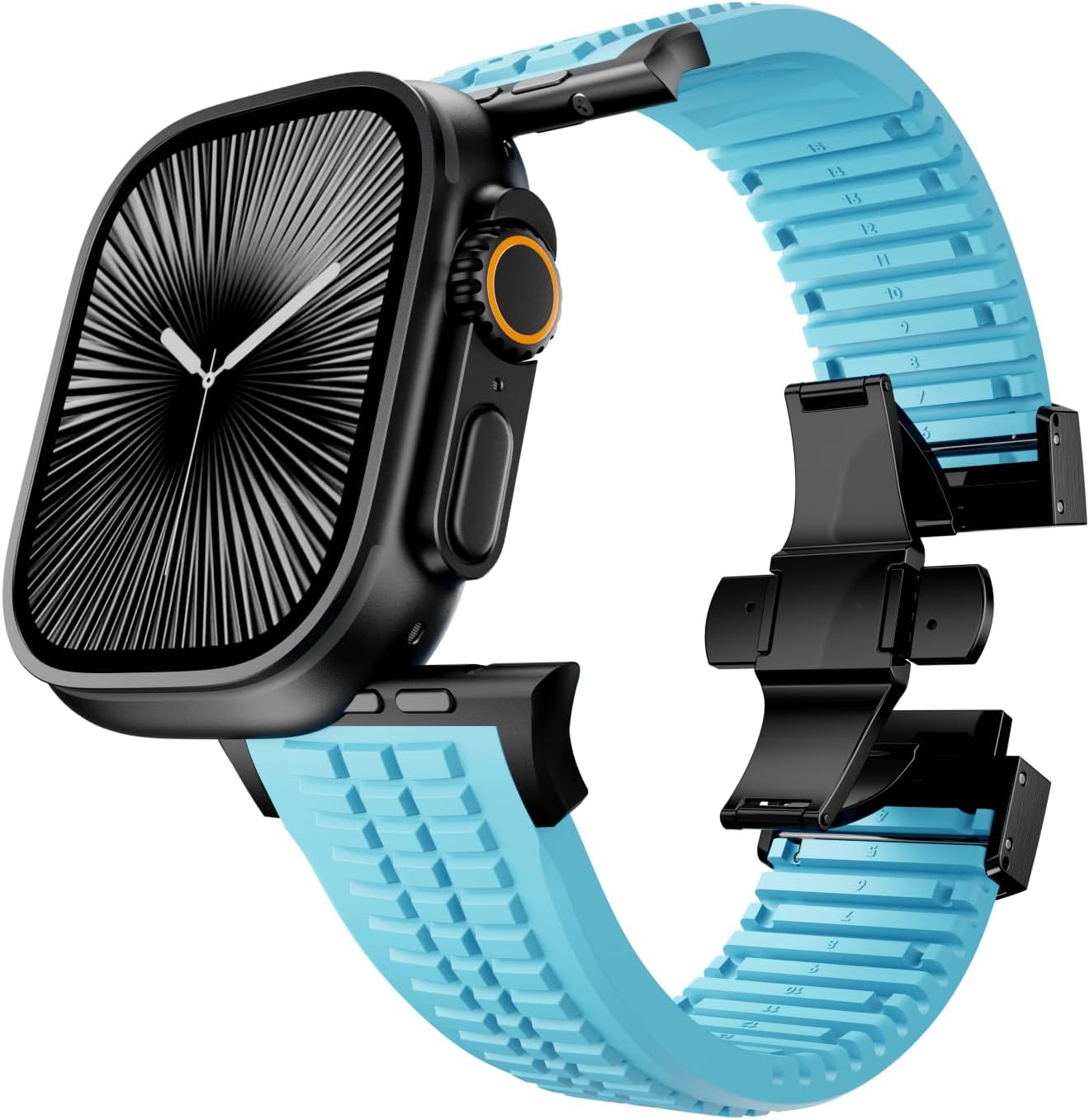 Detalle de VKEOO modern silicone watch band with folding buckle for Apple Watch Ultra 2/Ultra and Series 10–7 (44mm–49mm)