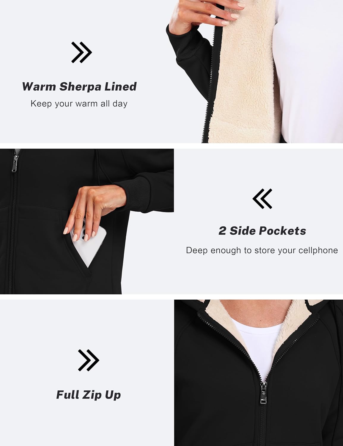 Thumbnail 5 de MoFiz Women's Fleece Hoodie with Zip, Warm & Cozy