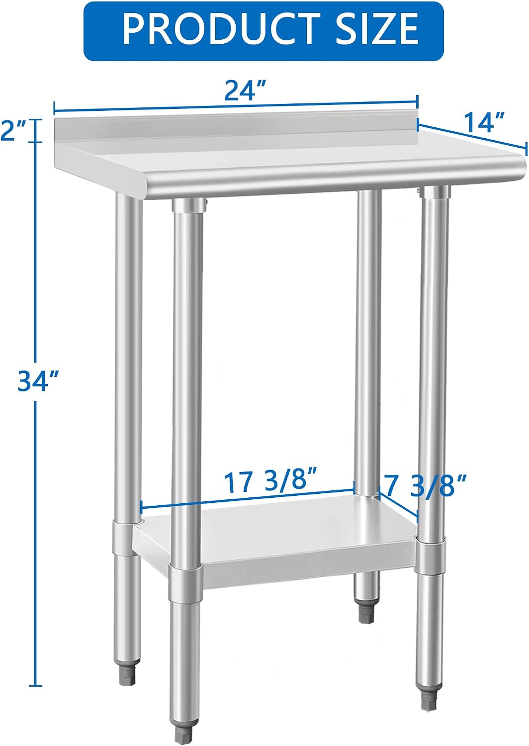 Thumbnail 1 de HARDURA Stainless Steel Prep & Work Table 24 x 30 Inches with Undershelf and 2" Backsplash (NSF)