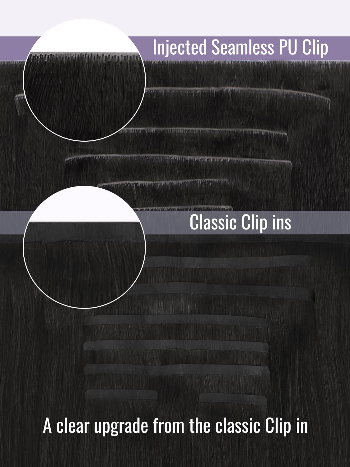 Detalle 2 de Fshine Clip-in Extensions Echthaar Tiefschwarz 45 cm — 120 g, 6 Stücke