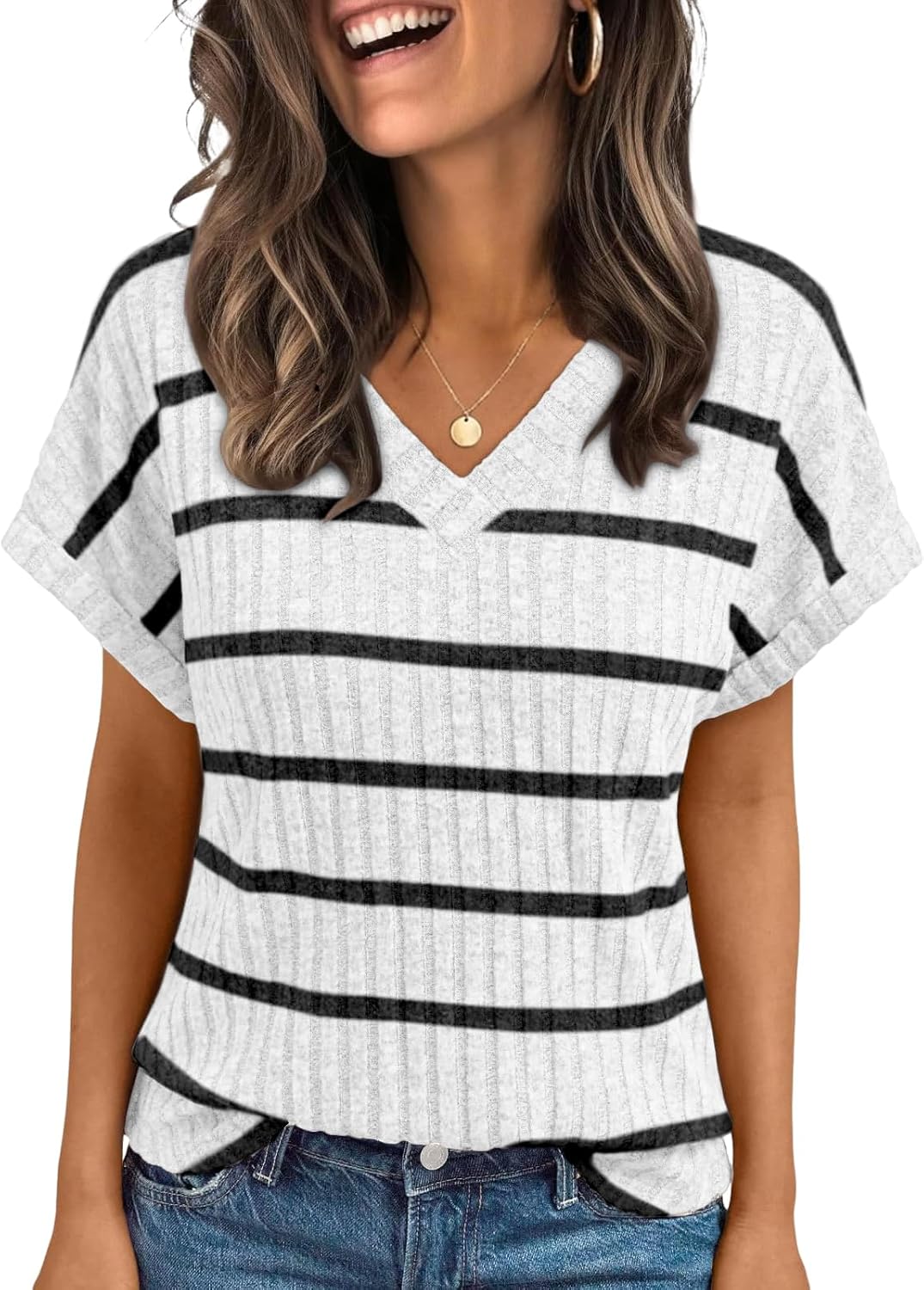 Thumbnail 6 de Cuptacc Damen T-Shirt Leichtes V-Ausschnitt Kurzarm – Basic Tunika, Sommerlook