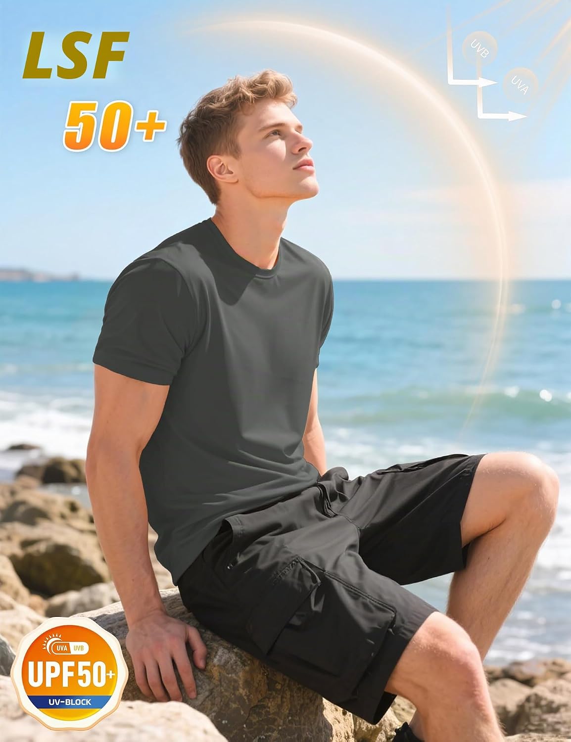 Detalle 2 de KEFITEVD UV-Shirt Herren Sportshirt Kurzarm – schnelltrocknend, atmungsaktiv (UPF 50+) für Lauf- & Outdoor-Sport