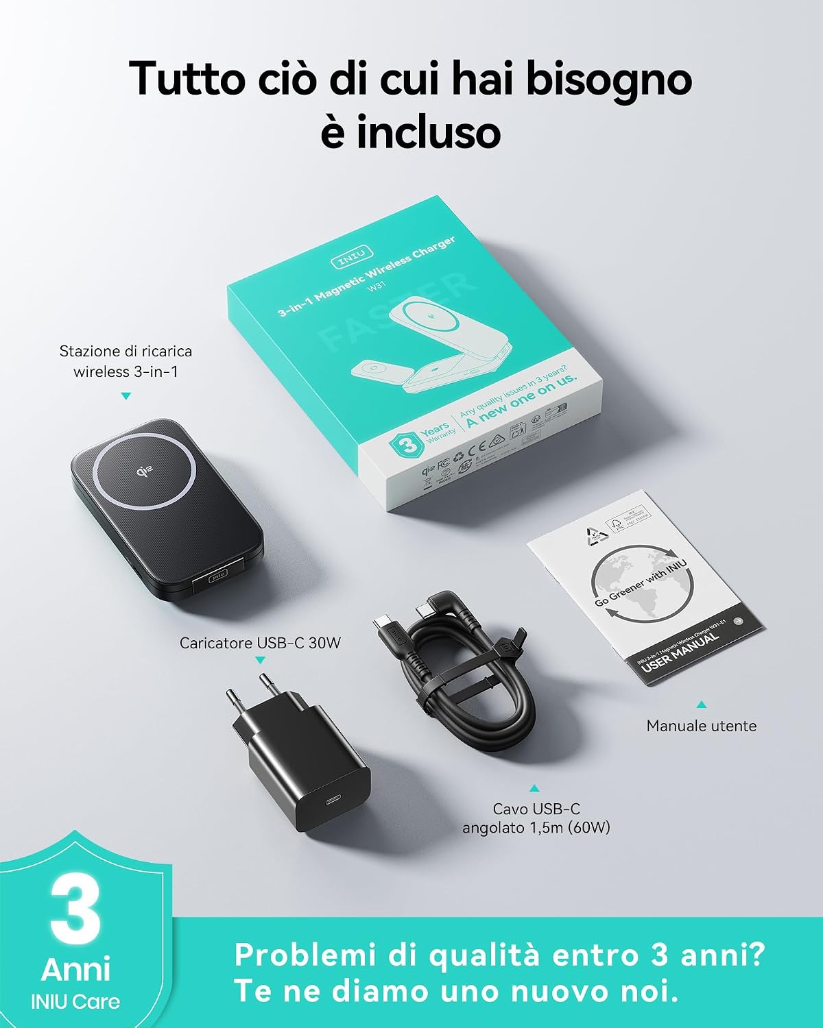 Thumbnail 5 de INIU Caricatore Wireless 3 in 1 15W con Qi2 e MagSafe pieghevole da viaggio per iPhone, Apple Watch e AirPods Pro