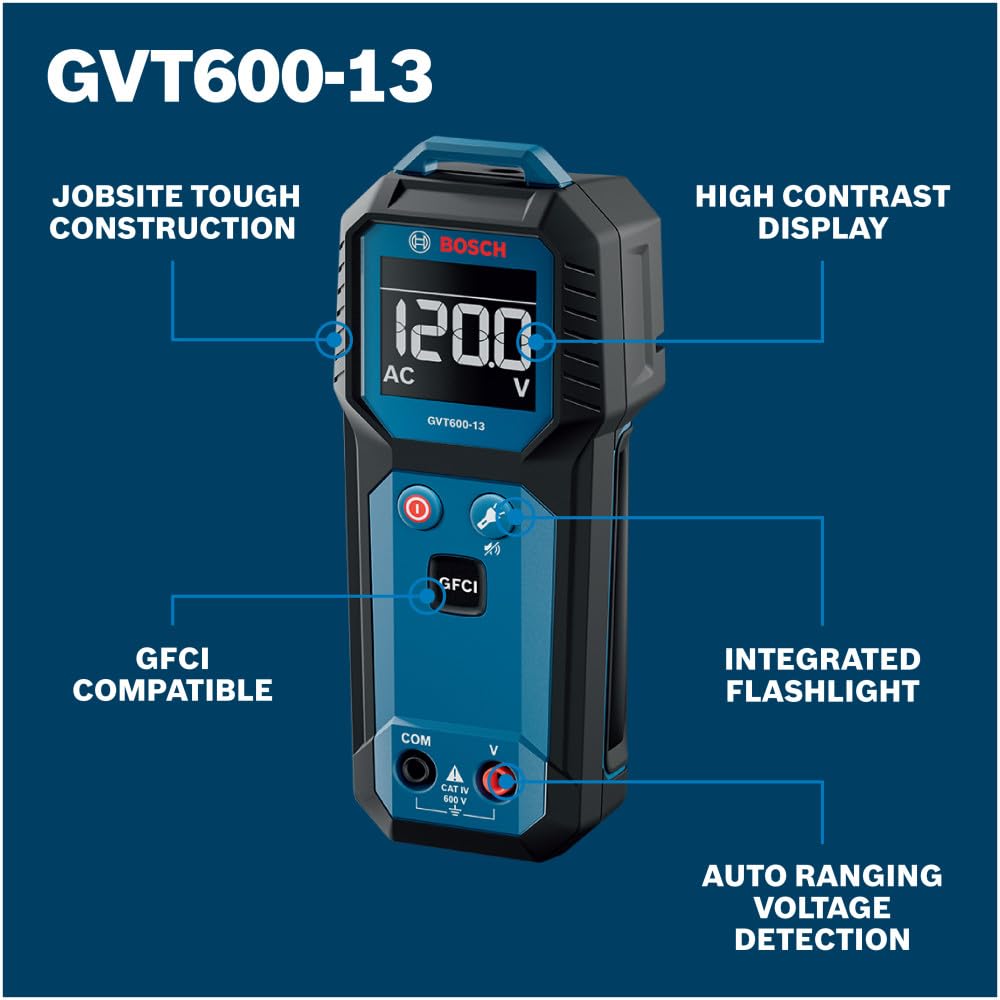 Detalle 2 de Bosch GVT600-13 Contact Voltage Tester, CAT IV 600V, Auto-Ranging, IP54