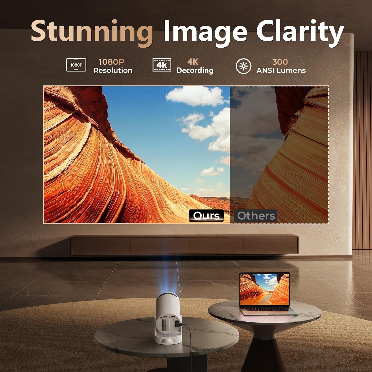 Thumbnail 3 de Mini Projector 1080P FHD with 4K Support, Android 11, Wi‑Fi 6 & Bluetooth 5.0 (Ivory)