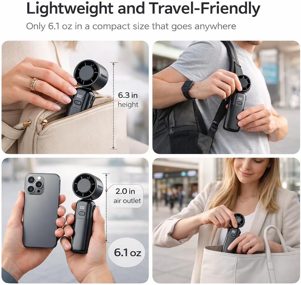 Thumbnail 6 de 3-in-1 Handheld Fan Portable: 5000mAh Rechargeable Personal Fan with 100-Level Turbo Cooling