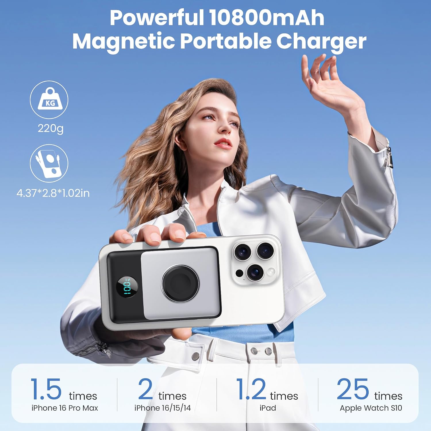 Detalle 2 de QTshine Power Bank 10800mAh MagSafe portátil
