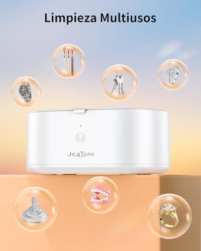 Detalle de JeaTone Limpiador Ultrasónico de 46 kHz, 600 ml: limpieza profunda para gafas, prótesis y joyería
