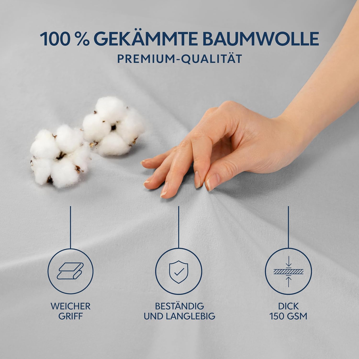 Detalle 2 de Dreamzie Premium Spannbettlaken 180x200 cm (bis 27 cm Matratzenhöhe), Jersey Baumwolle – Grau