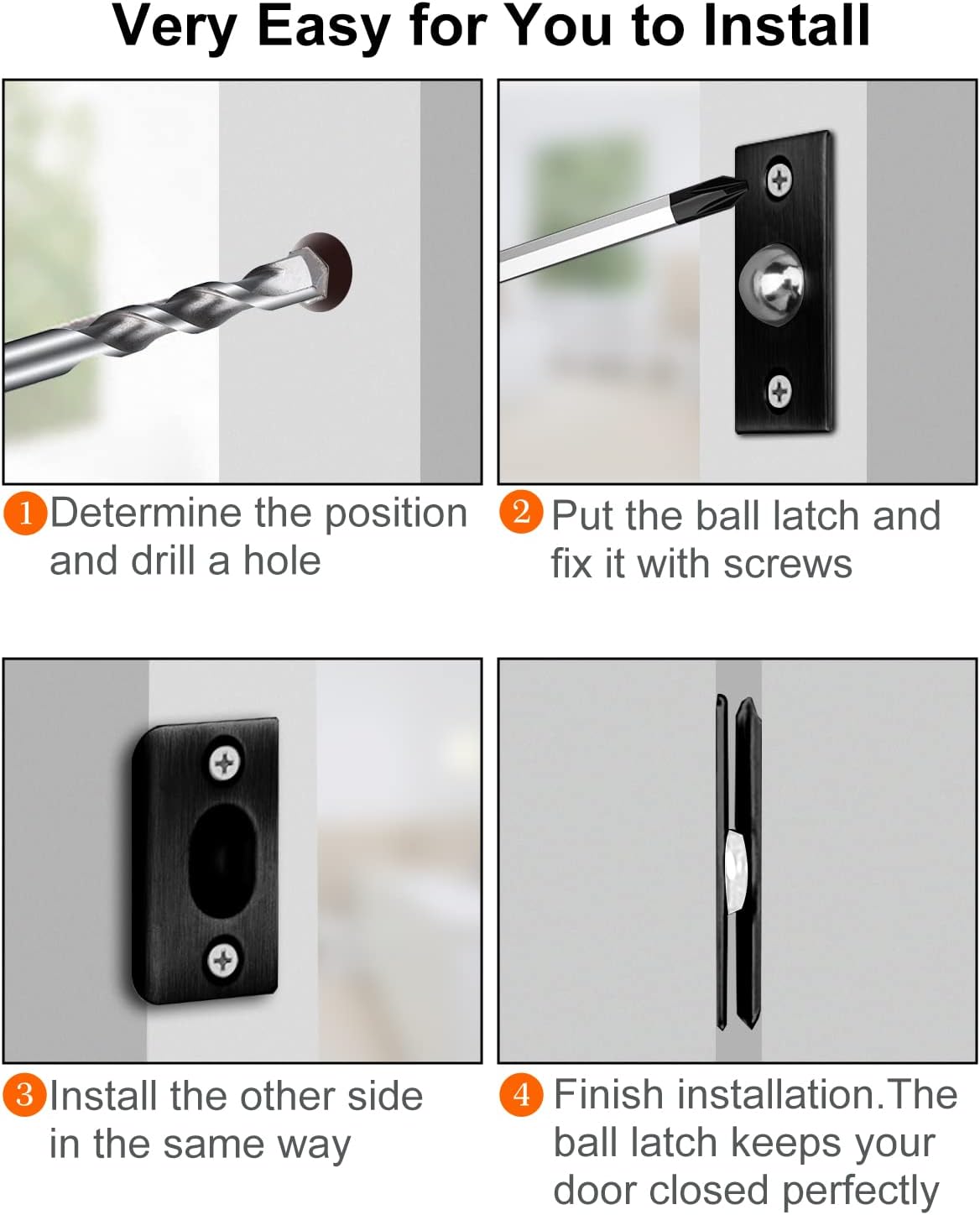 Thumbnail 4 de Jiayi Ball Door Latches for Internal Doors (4 Pack) – Adjustable Roller Ball Catch with Spring Bearing