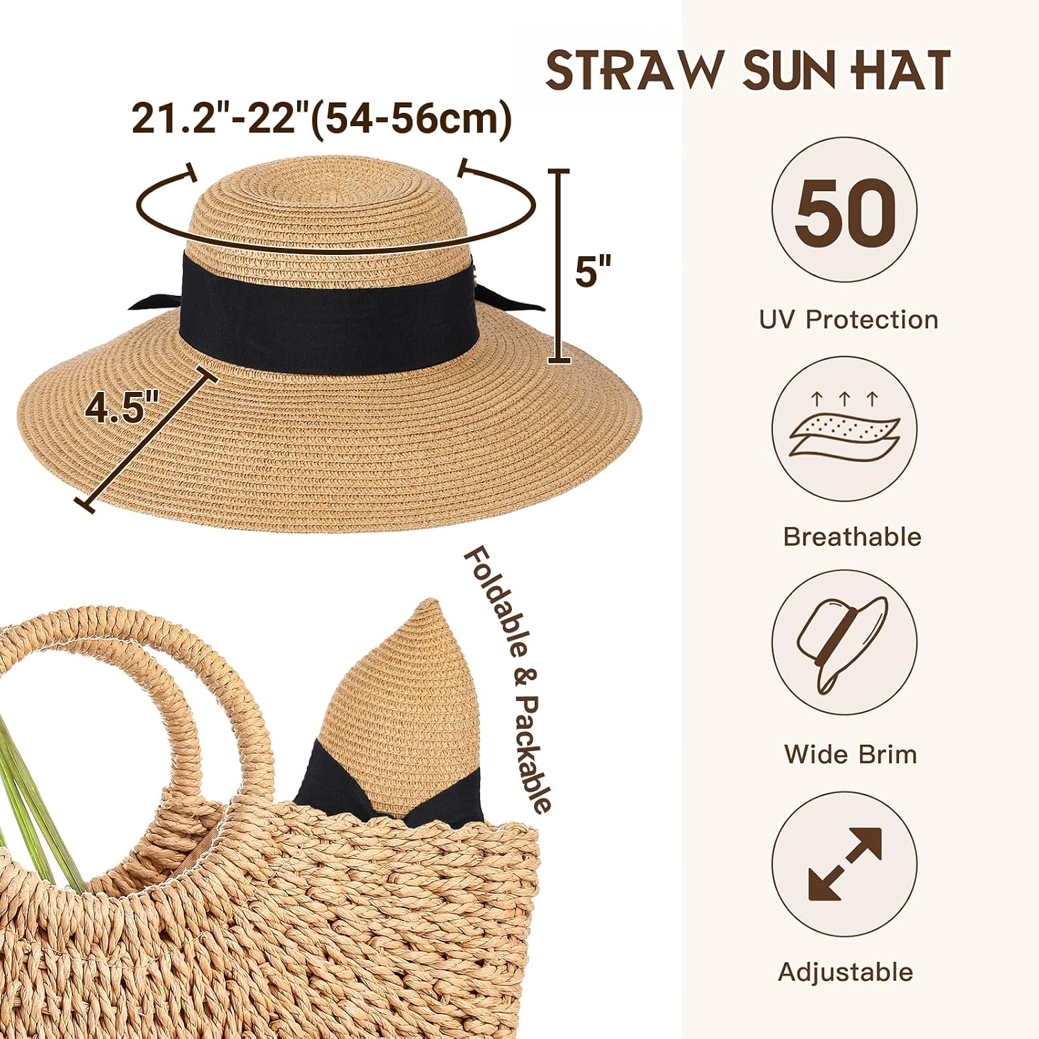 Thumbnail 2 de Beach Hat for Women by Trifabricy: Wide Brim, Foldable Sun Hat with UPF 50+ Protection