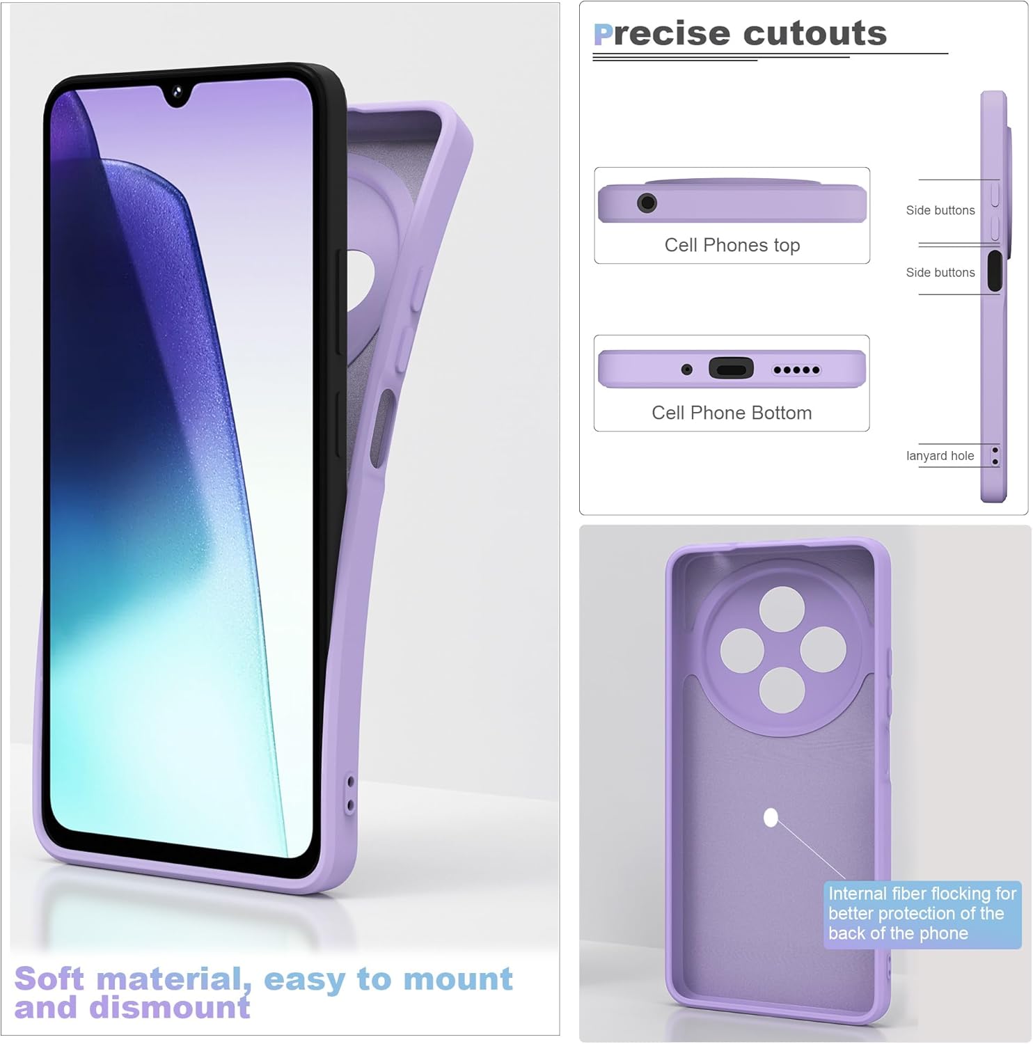Thumbnail 5 de THIYUFUNS Hülle für Xiaomi Redmi 14C 4G mit 2 Schutzfolien – Dünne TPU Silikon Schutzhülle in Lila