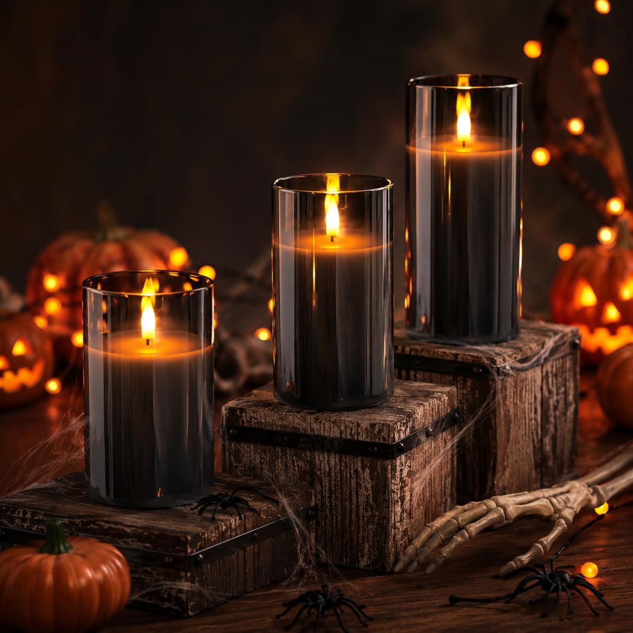 Thumbnail 6 de YMing flameless LED candles set (4"/5"/6") with remote and timer – real-wax style, gold glass pillars