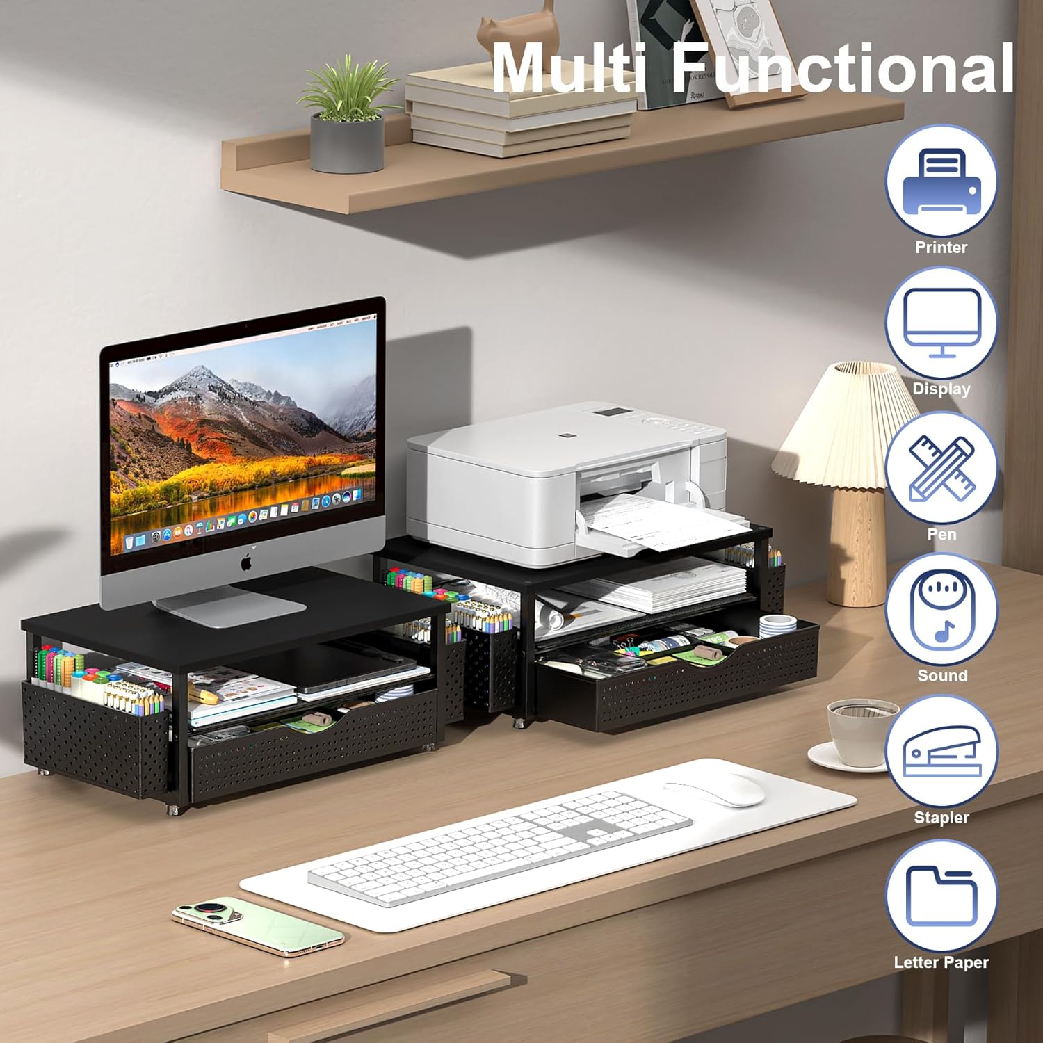 Thumbnail 3 de Spacrea Desk Organizer Monitor Stand with Drawer 🗄