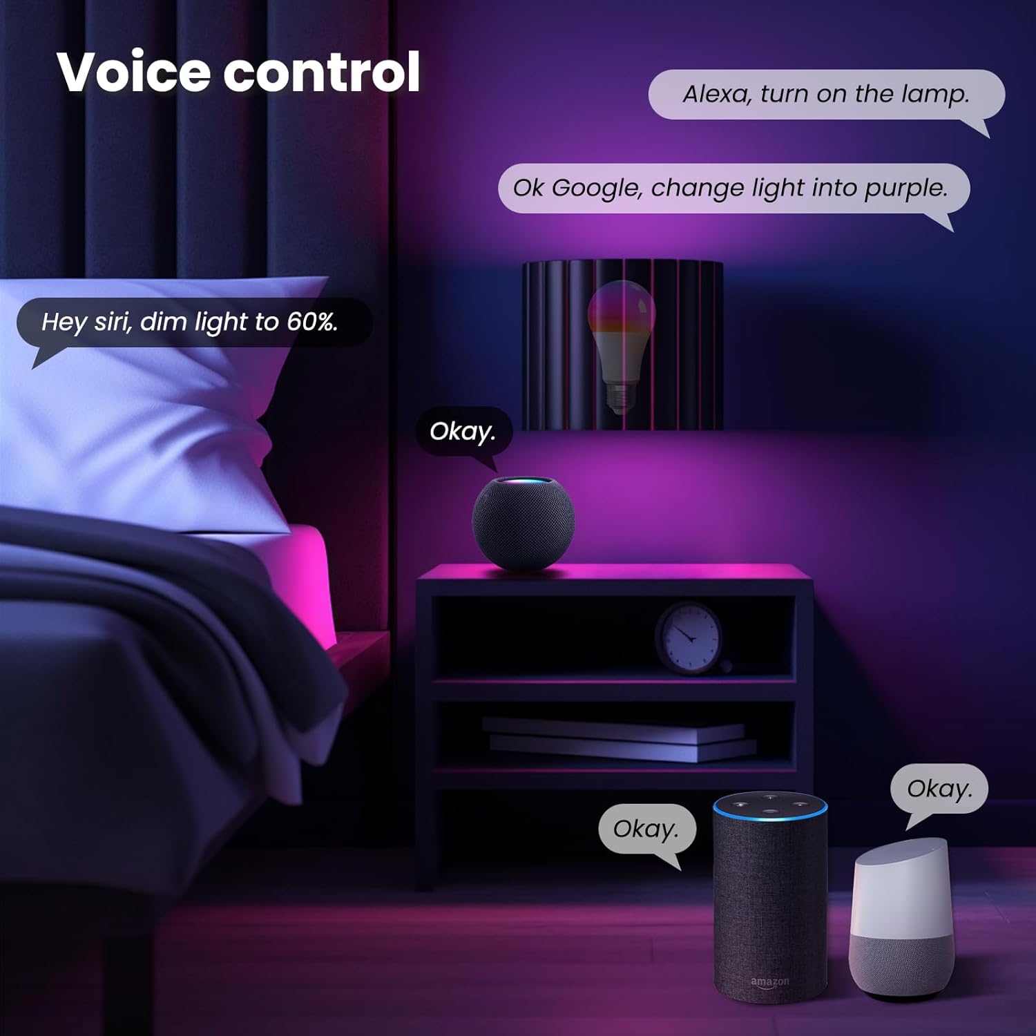 Thumbnail 4 de MOES Smart Bulb E27 A60 (4 Pack) – Matter over WiFi, 9W, 806lm, 2700K–6500K RGB, Dimmable, with HomeKit/Alexa/Google Home