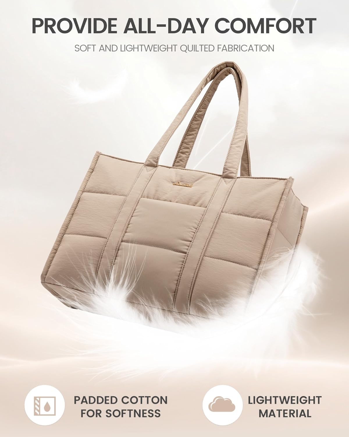 Detalle 2 de LOVEVOOK Tote Bags for Women: Puffer Quilted Work Bag with Laptop Compartments