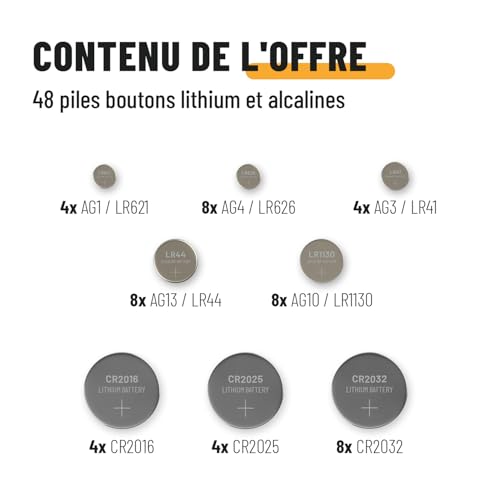 Thumbnail 5 de ABSINA Assortiment Pile Bouton Alcalines & Lithium 1,5V & 3V étanches – Ensemble fiable pour petits appareils
