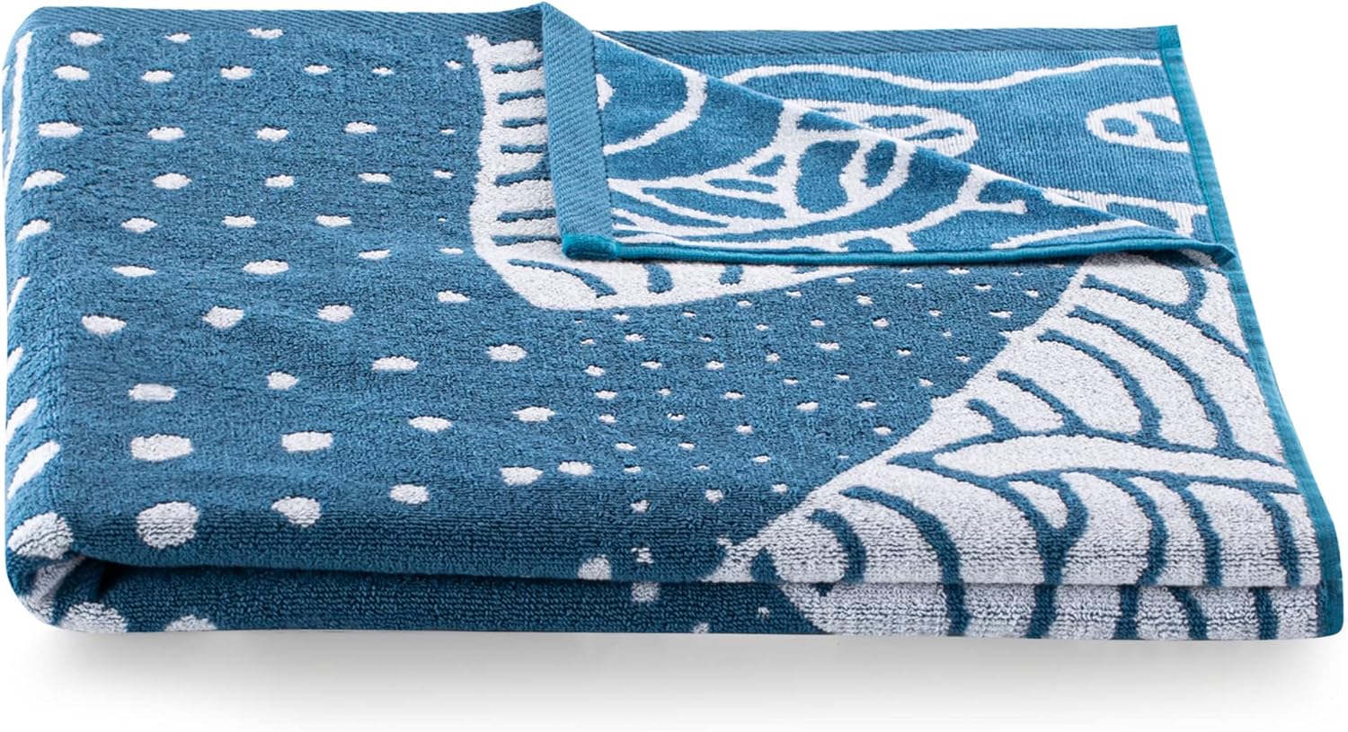 Thumbnail 2 de RESTILO Grande serviette de plage 100% coton 90 x 180 cm double face, bleu foncé/bleu marine, blanc