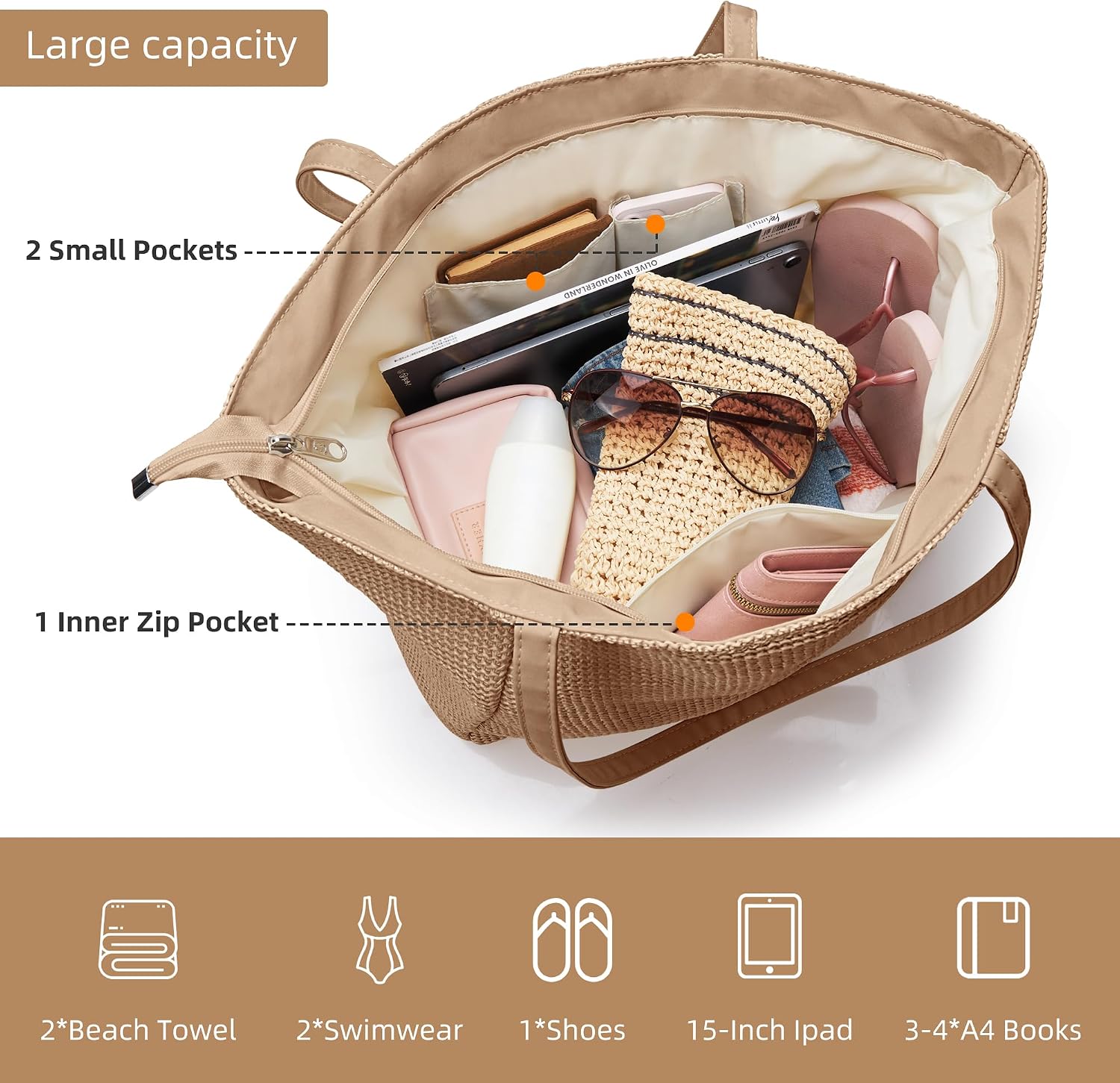 Thumbnail 3 de KALIDI Large Straw Bag: Beach Tote Crafted from Marine Recycled Plastic