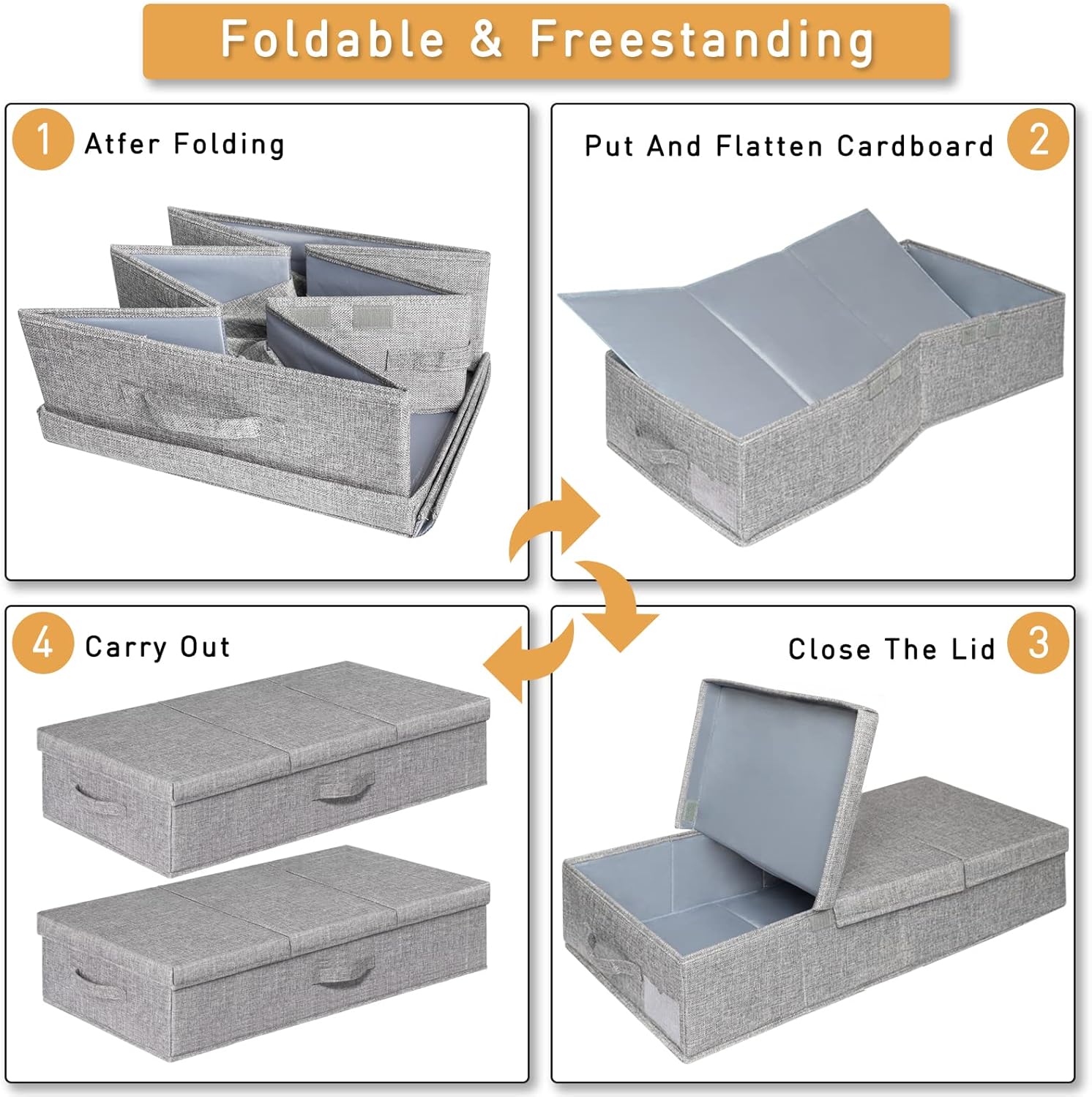 Thumbnail 5 de Underbed Storage 3 Pack Large Under Bed Storage Boxes with Lids (Foldable, Handle)